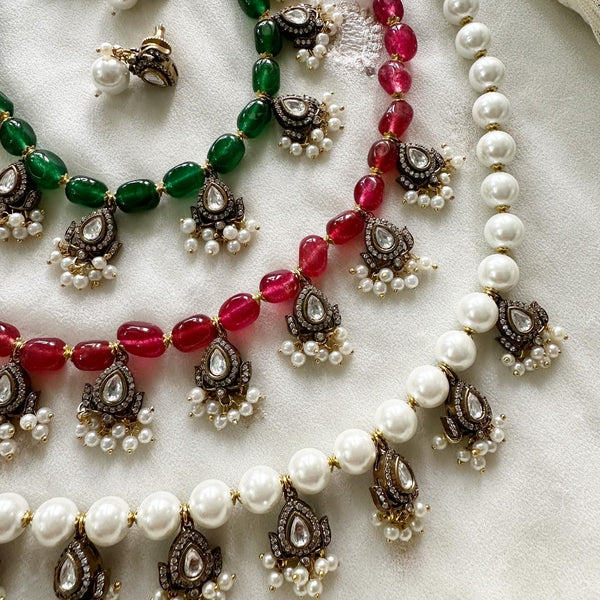 Victoria tear drops beaded mala set - Adorna