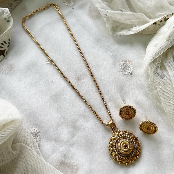 Chakra fleur pendant box chain short set - Ruby - Adorna