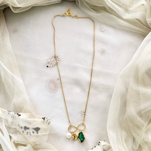 Crystal infinity moon necklace - Dark Grren