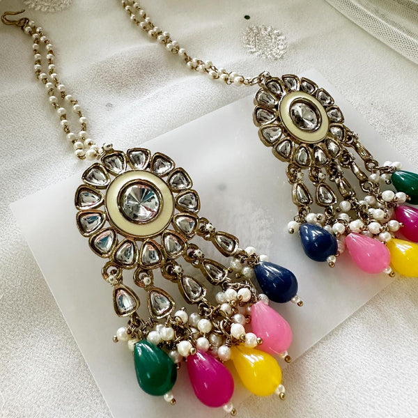 Pretty floral multi-colour earrings with side chain