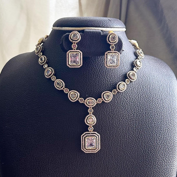 Victoria CZ rectangle drops Oval neckset - White