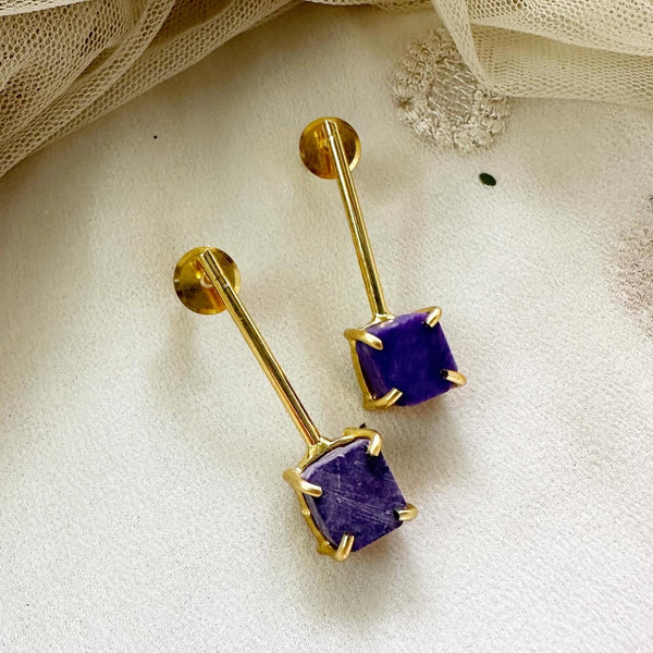 Sleek Raw stone dropper earrings - Adorna