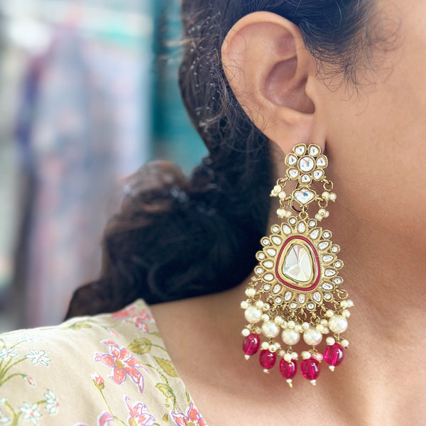 Polki 1D Floral long earrings