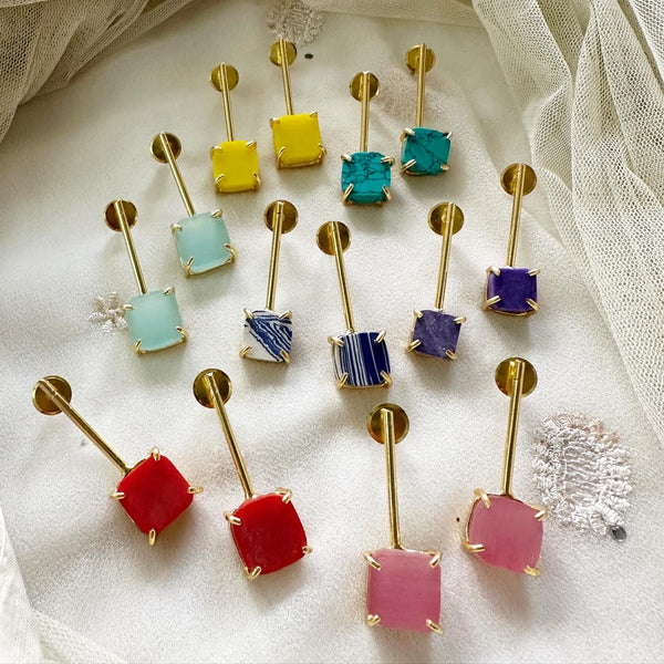 Sleek Raw stone dropper earrings - Adorna