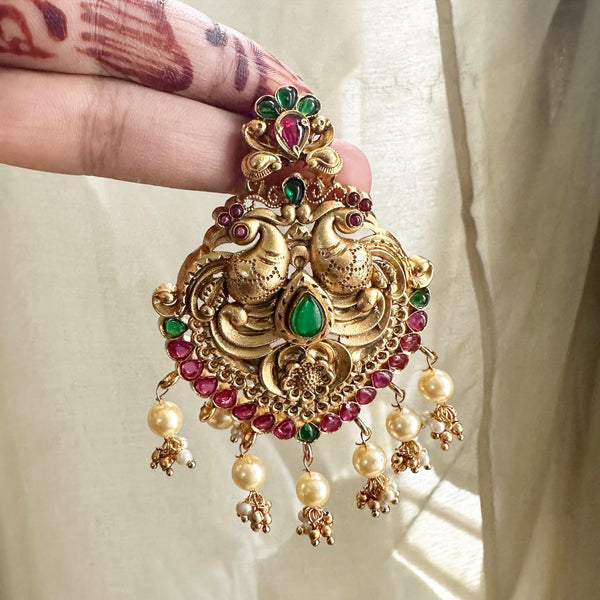 Matte Kemp Double Peacock Floral chaandbali earrings