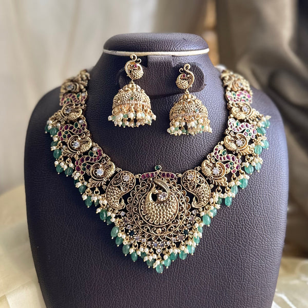 Bridal Kemp Peacock Paisley Green beads short set