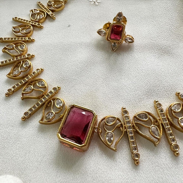 Matte CZ Paisley spike colour Block short set - Ruby - Adorna