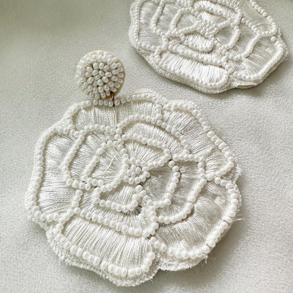 Rose Fabric earrings - White - Adorna