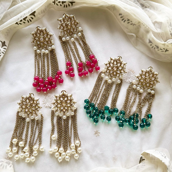 Polki Periwinkle Tassel long earrings