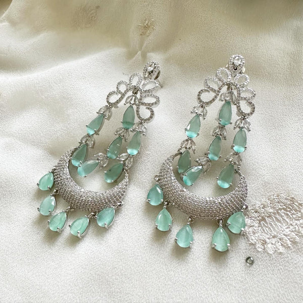 Silver CZ falls long earrings - Adorna