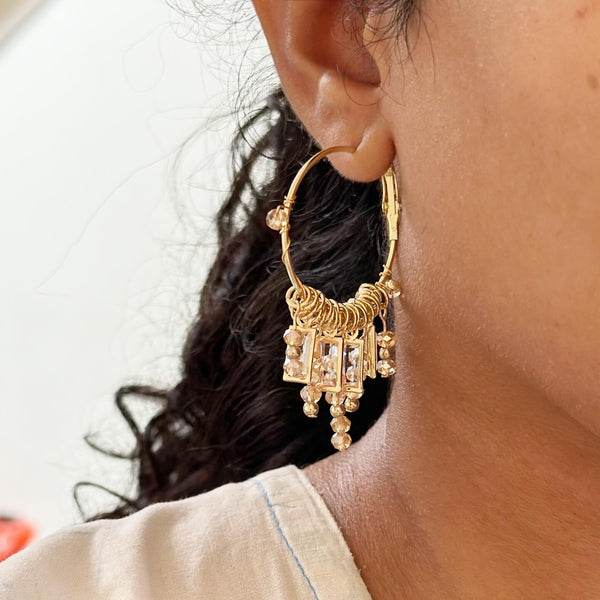 Color beaded hoop earrings