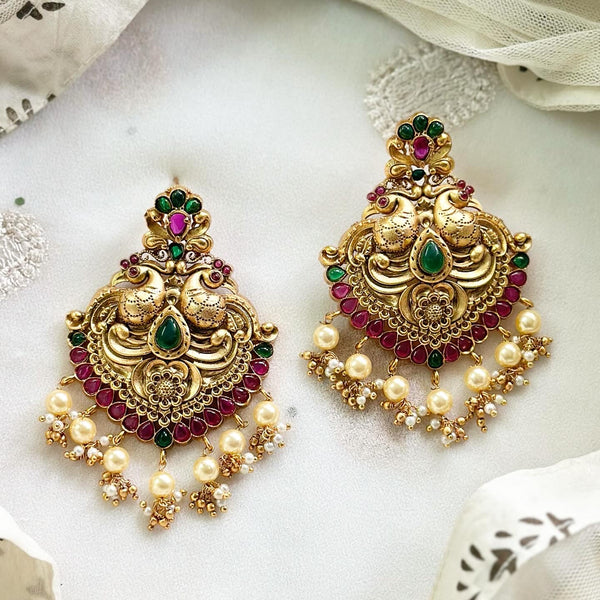 Matte Kemp Double Peacock Floral chaandbali earrings