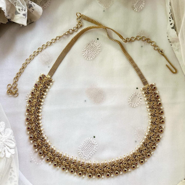 Bridal Peacock Pearl Spike hipchain - Full Ruby
