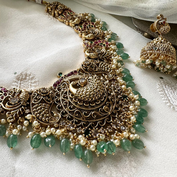 Bridal Kemp Peacock Paisley Green beads short set