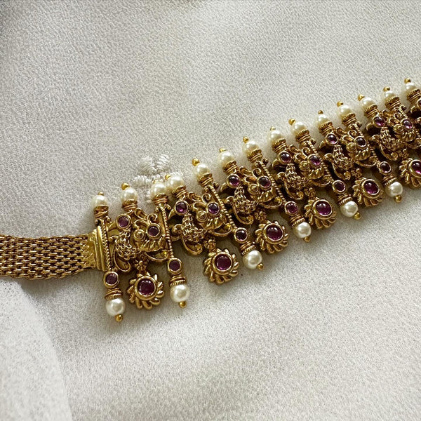 Bridal Peacock Pearl Spike hipchain - Full Ruby