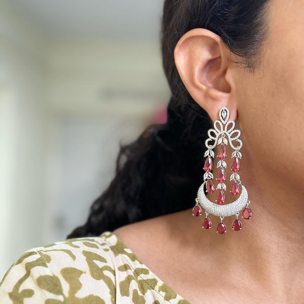 Silver CZ falls long earrings - Adorna