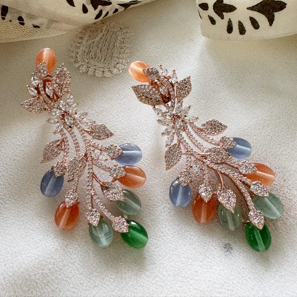 Rose gold CZ multi-color ends earrings