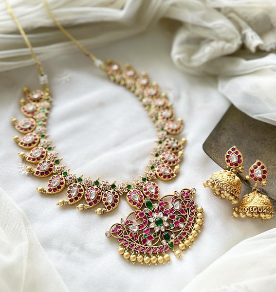 Kundan Jadau Maanga/Mango mala short haaram set - Adorna