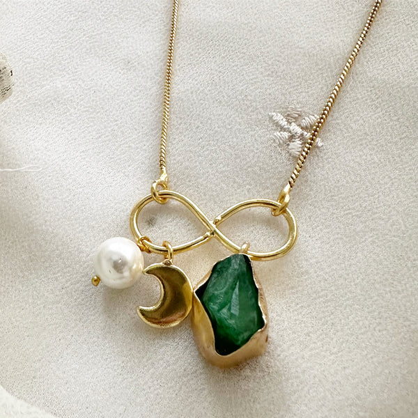 Crystal infinity moon necklace - Dark Grren