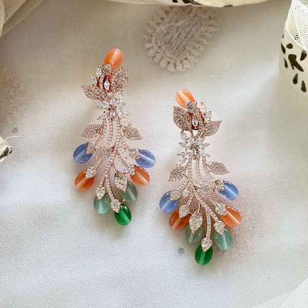 Rose gold CZ multi-color ends earrings