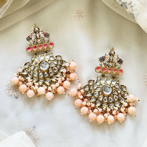 Polki Kundan Haathi Chaandbali earrings - Adorna