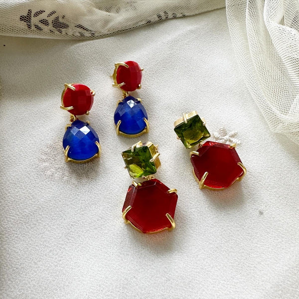 Duo Color drops gold danglers - Adorna