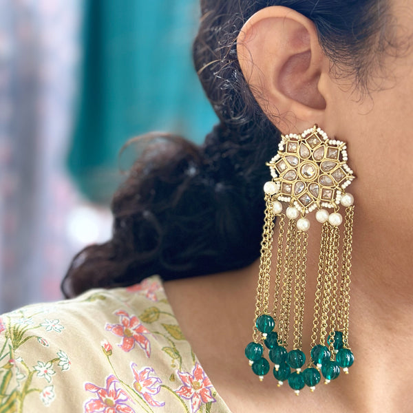 Polki Periwinkle Tassel long earrings