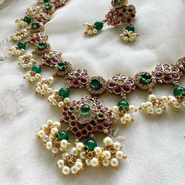 Zelena - Antique Kemp green beaded gutta short set