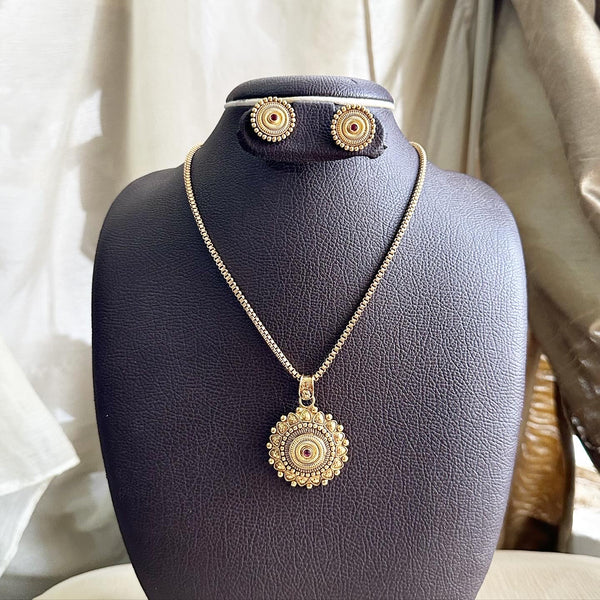 Chakra fleur pendant box chain short set - Ruby - Adorna