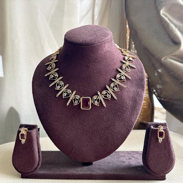 Matte CZ Paisley spike colour Block short set - Ruby - Adorna