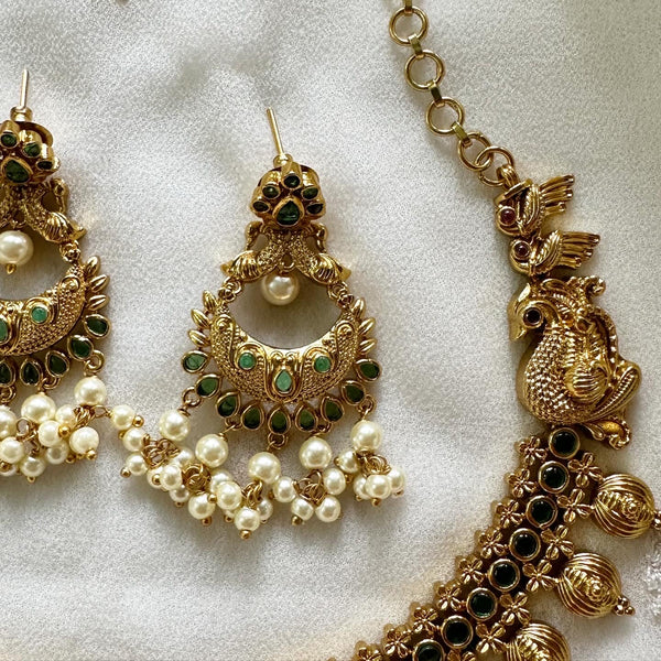 Antique peacock mottu drops short set - Full Green - Adorna