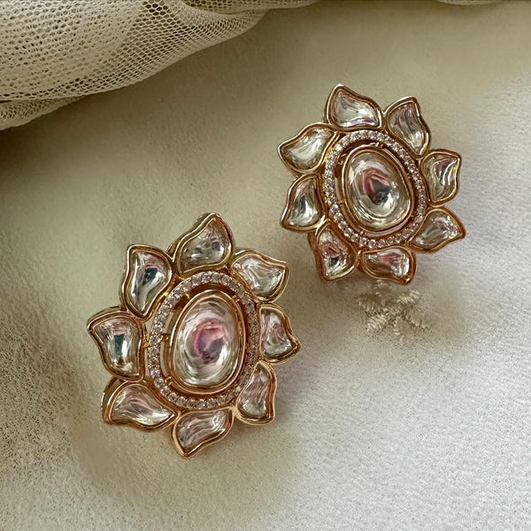 Swirl Petals Polki flower studs - Adorna