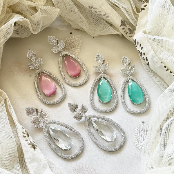 Silver CZ Leaf drops dangling earrings