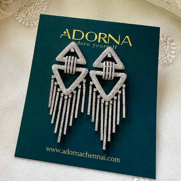 Silver CZ triangles tassels earrings