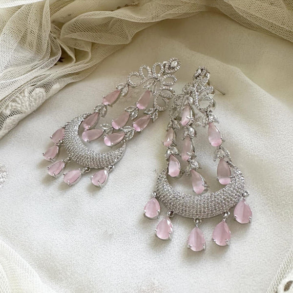 Silver CZ falls long earrings - Adorna
