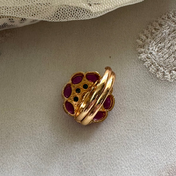 Kemp 2-row flower finger ring - size adjustable