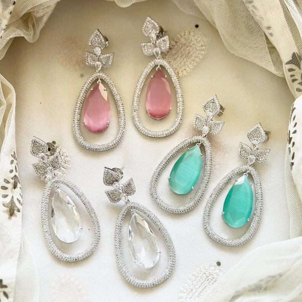 Silver CZ Leaf drops dangling earrings