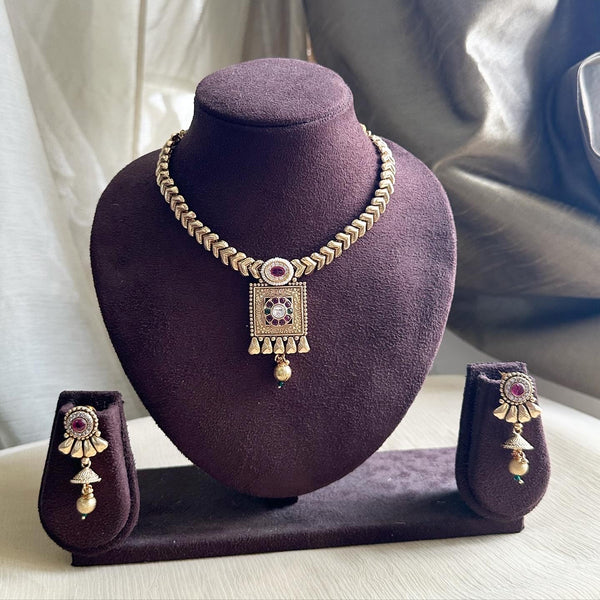 Antique matte Rectangle pendant rivet short set