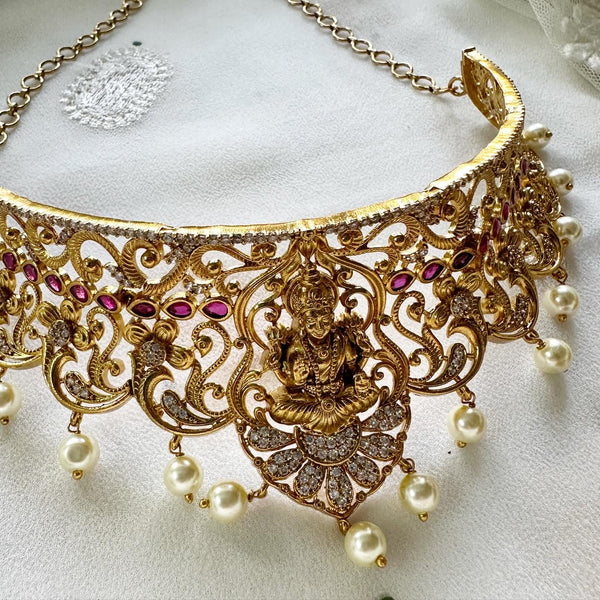 Antique matte kemp AD peacock filigree choker set