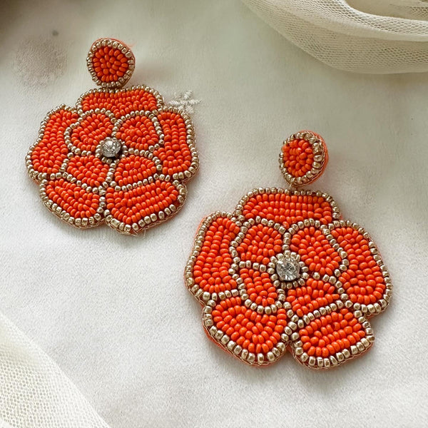 Rose Fabric earrings - Orange - Adorna