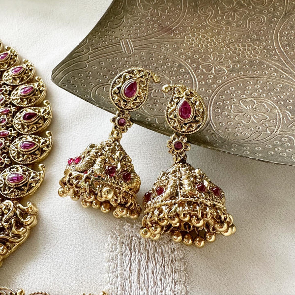 Bridal Peacock Paisley Grandeur haaram set - Ruby