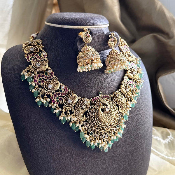 Bridal Kemp Peacock Paisley Green beads short set