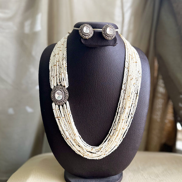 Oval Kundan Sugar bead mala set