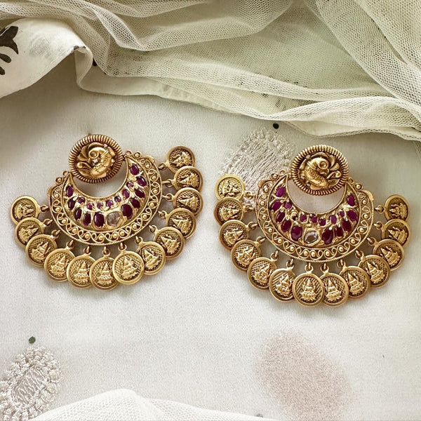 Matte Kemp Peacock & Lakshmi coin fan earrings