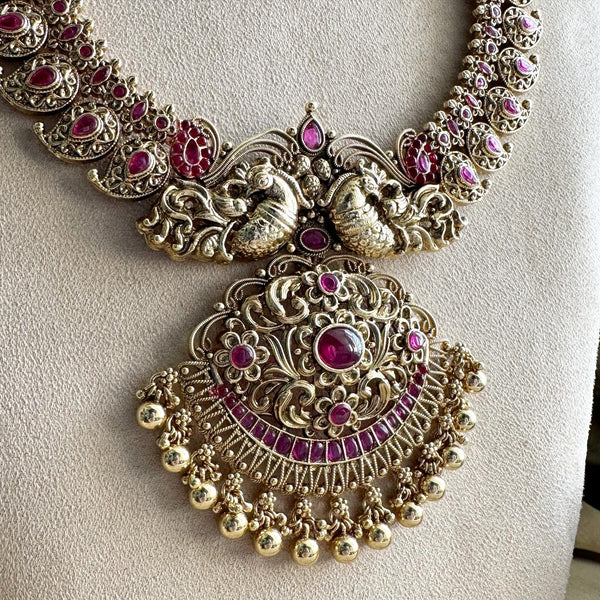Bridal Peacock Paisley Grandeur haaram set - Ruby