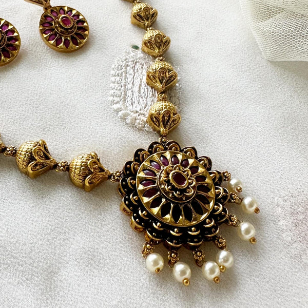 Chakra flower-mottu beaded long mala set
