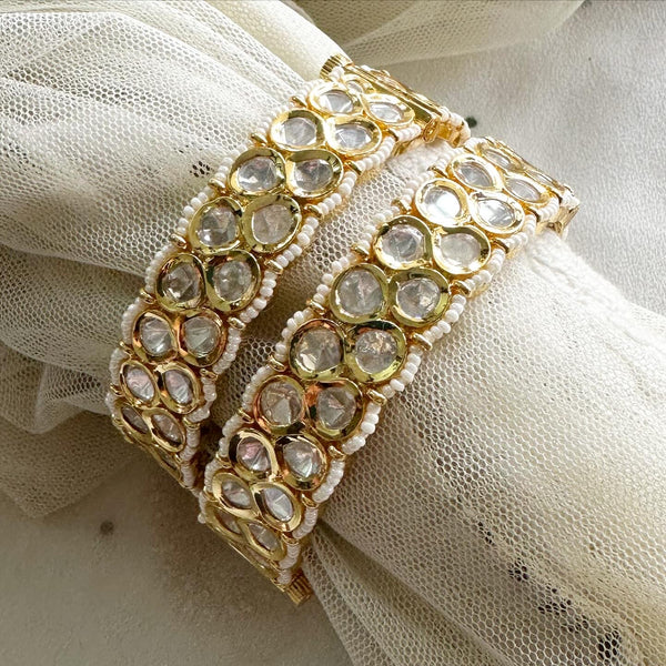 Kundan Bubbles kada Pearl laced Gold bangles - size 2.6 - set of 2