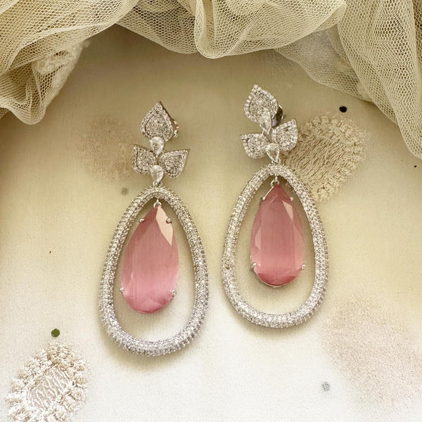 Silver CZ Leaf drops dangling earrings
