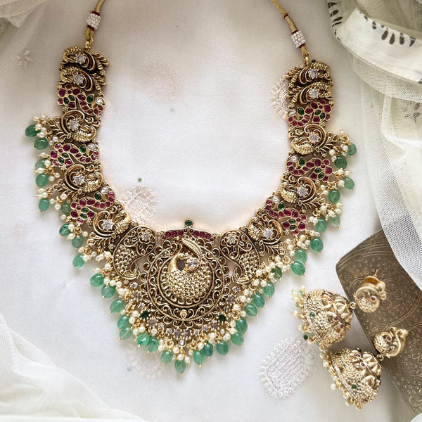 Bridal Kemp Peacock Paisley Green beads short set