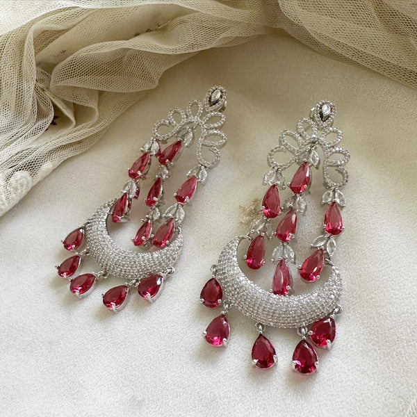 Silver CZ falls long earrings - Adorna